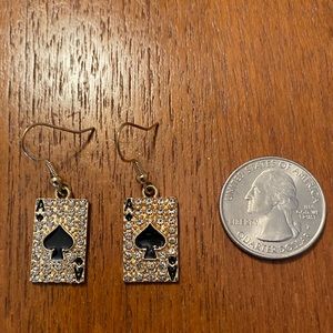 Ace of Spades Cubic Zirconia Goldtone Earrings Pierced